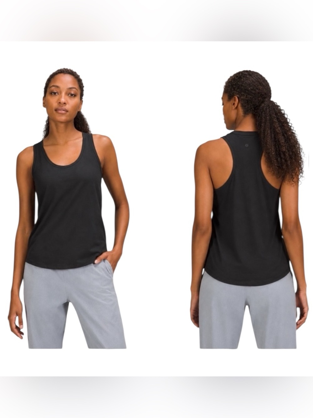 Lululemon Love Tank Top Womens 12 Black Scoop Neck Pima Cotton Relaxed Fit
